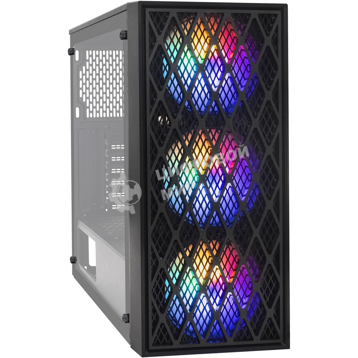Компьютерный корпус Miditower ExeGate EVO-8243-EVO800 (ATX, БП EVO800RGb с вент. 12 см, 2хUSB+1хUSB 3.0, черный, 3 вент. с RGb подсветкой, боковая панель - закаленное стекло)