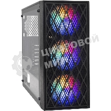 Компьютерный корпус Miditower ExeGate EVO-8243-EVO800 (ATX, БП EVO800RGb с вент. 12 см, 2хUSB+1хUSB 3.0, черный, 3 вент. с RGb подсветкой, боковая панель - закаленное стекло)