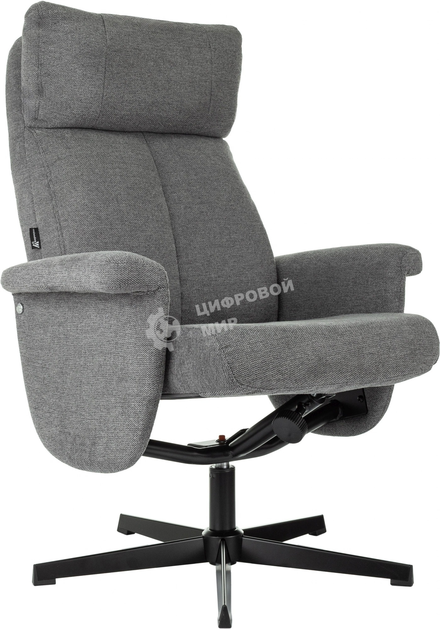 Кресло для дома Бюрократ Baron с пуфом серый, металл черный крестов. (BARON/GREY)