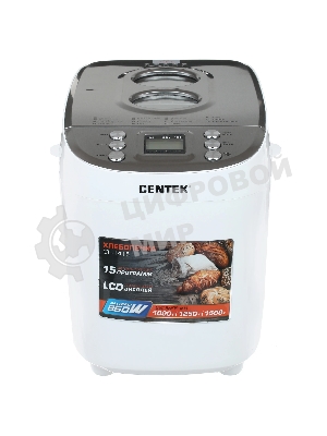 Хлебопечка Centek CT-1415 (бел/сталь) 1500 г БОЛЬШОЙ ОБЪЕМ, 860Вт, 15 программ, таймер, LCD, окошко