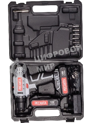 Дрель-шуруповерт Ресанта ДА-50Л2-18А, 18 В, 2 Ач, 50 Нм, щеточный