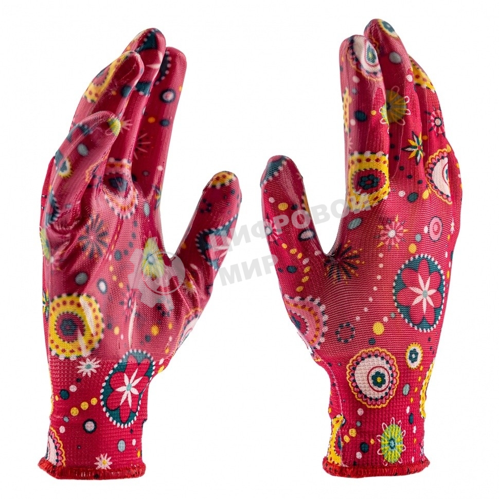 Перчатки садовые Palisad из полиэстера с нитрильным обливом, красные, S