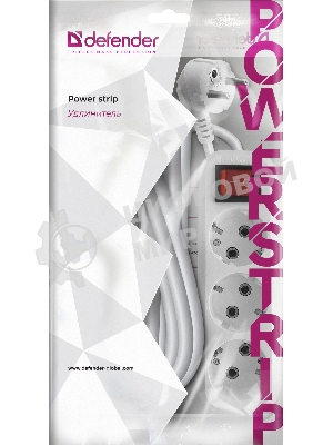 Удлинитель с заземлением Defender L330 16 А, 5 м, заземление, выключатель