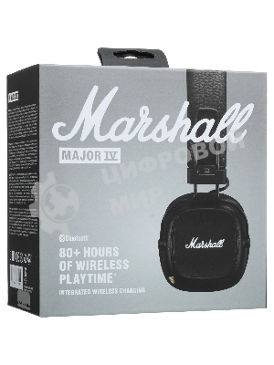 Беспроводные/проводные наушники Marshall Major IV черный, накладные, Bluetooth + проводной, беспроводная зарядка, до 80 ч