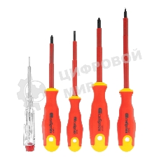 Набор отверток Сибртех диэлектрических до 1000в тестер crv двухкомпонентные рукоятки (5шт.)