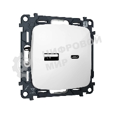Комплект механизма розетки OMEGA Белый глянец 2USB A+C 20W (быстрая зарядка) QUANT (OP1110, VM177) MO111010