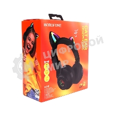 Беспроводные/проводные наушники Borofone BO18 черный, накладные, Bluetooth + проводной, кошачьи ушки, до 12 ч