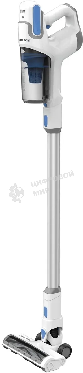 Пылесос вертикальный Coolfort CF-3006 белый/голубой, питание от аккумулятора, 130 вт, уборка сухая, пылесборник 0.5 л, работа от АКБ max 30 мин.