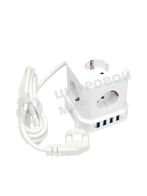 Сетевой фильтр Cablexpert Tower TWR-5-U4-W-2, 5 р, 10А, 4хUSB, 3.1А, 2 м, ур.защиты 4+, белый, коробка