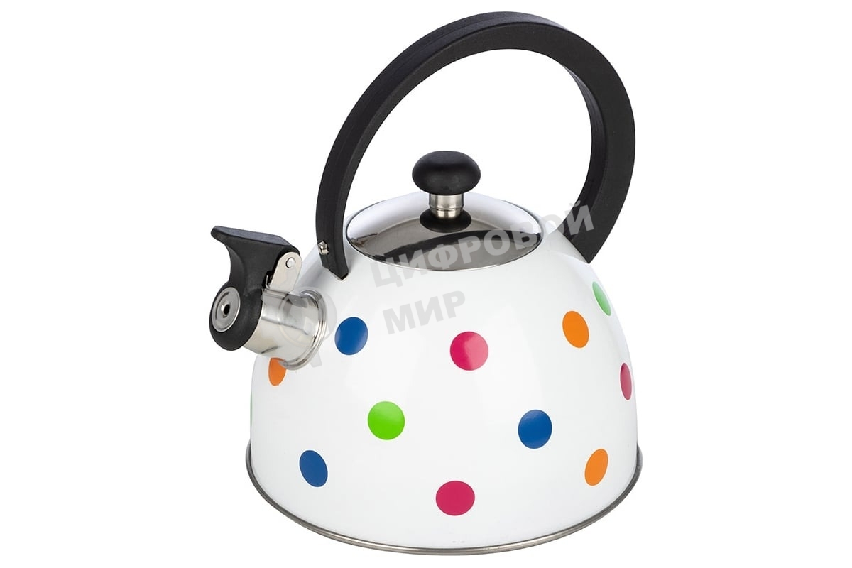 Чайник для плиты со свистком MAL-0403 2,2 литра, окрашенный в горошек, из нерж. стали, капсулированное дно