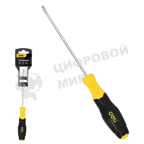 Отвертка шлицевая Deli DL6351501N 5х150мм сталь Cr-V, двухкомпонентная прорезиненная рукоять