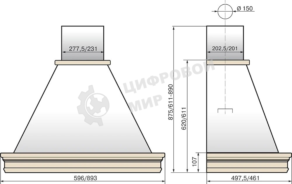 Вытяжка каминная Elikor Вилла Валенсия 90П-650-П3Д топленое молоко/дуб, 90 см, 650 куб. м/ч, 60 дБ
