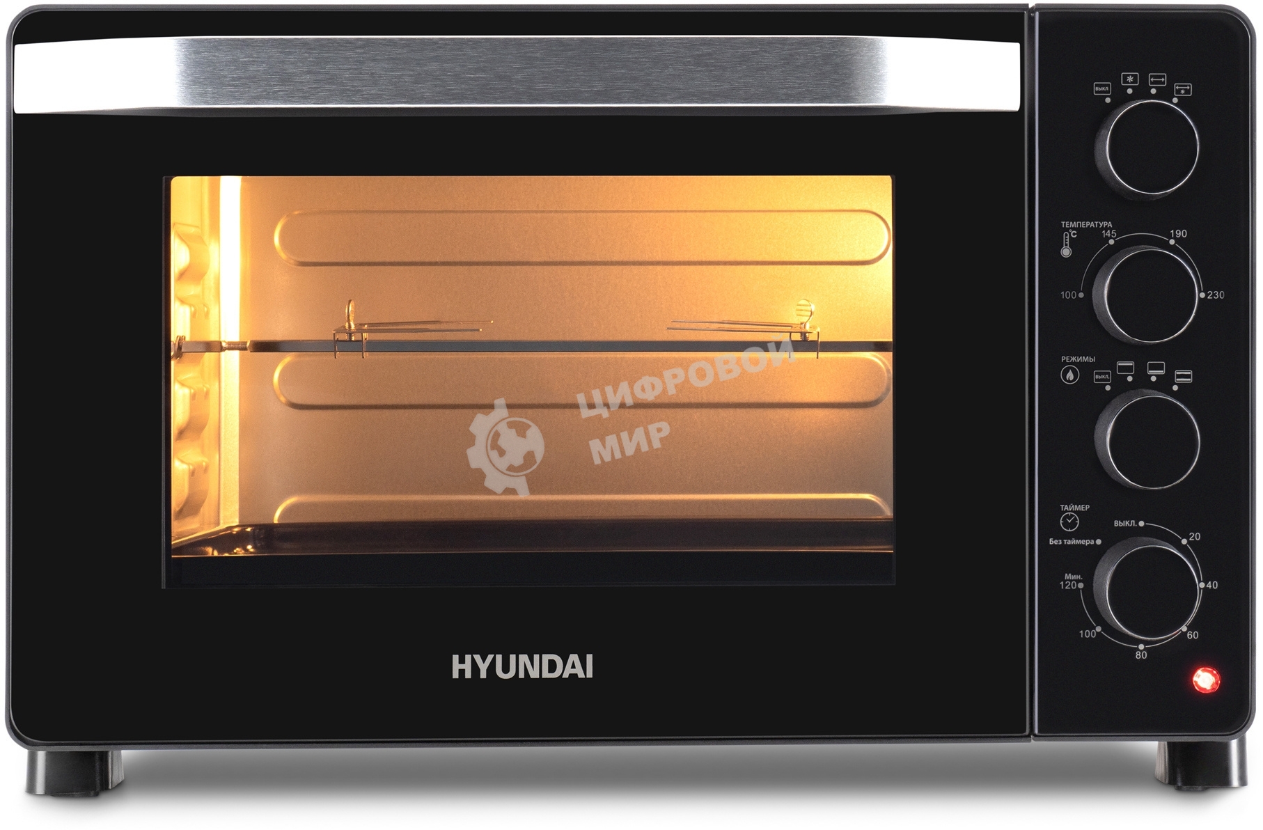 Мини-печь Hyundai MIO-HY081 38 л, 2000 Вт, серебристый/черный