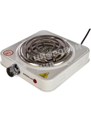 Плита настольная электрическая Ergolux ELX-EP01-C01 белый, 1 кВт, ТЭН, конфорки - 1, эмаль, поворотные переключатели