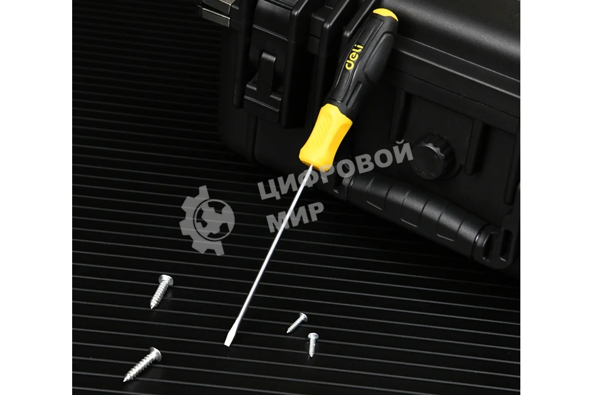 Отвертка шлицевая Deli DL6351501N 5х150мм сталь Cr-V, двухкомпонентная прорезиненная рукоять