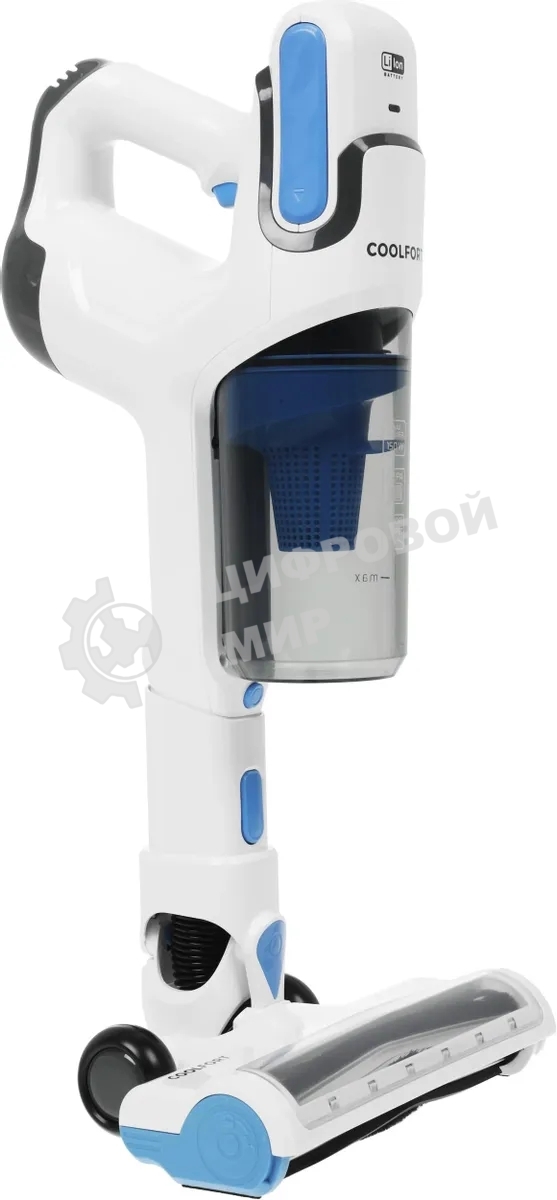 Пылесос вертикальный Coolfort CF-3006 белый/голубой, питание от аккумулятора, 130 вт, уборка сухая, пылесборник 0.5 л, работа от АКБ max 30 мин.