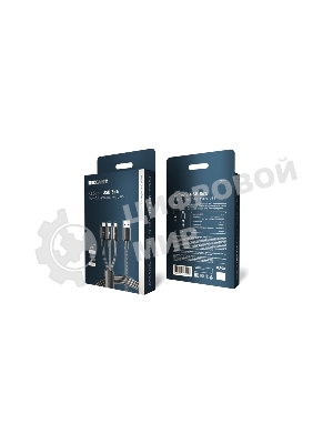 Кабель Rexant USB 3в1 Type-С (6A), Lightning (2,4A), micro USB (3A) 1,2м, в черной оплетке