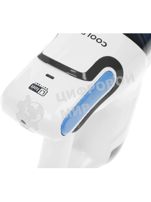 Пылесос вертикальный Coolfort CF-3006 белый/голубой, питание от аккумулятора, 130 вт, уборка сухая, пылесборник 0.5 л, работа от АКБ max 30 мин.