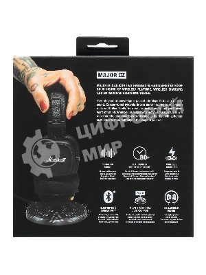 Беспроводные/проводные наушники Marshall Major IV черный, накладные, Bluetooth + проводной, беспроводная зарядка, до 80 ч