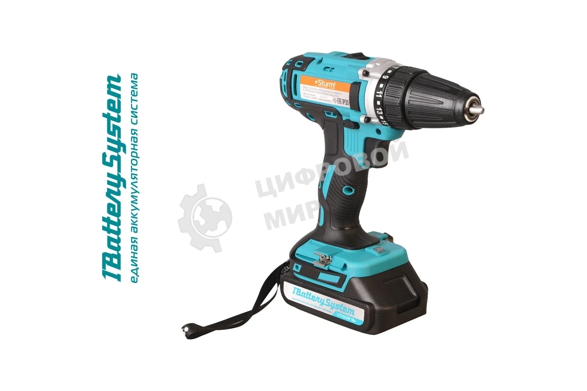 Дрель-шуруповерт аккумуляторная Sturm CD3620, Аккумуляторная, 20В, 2 АКБ, Кейс