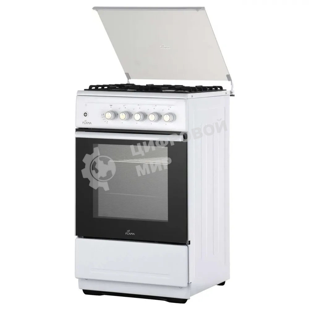 Плита Газовая Flama N FG 24239 W белый (стеклянная крышка) реш.чугун