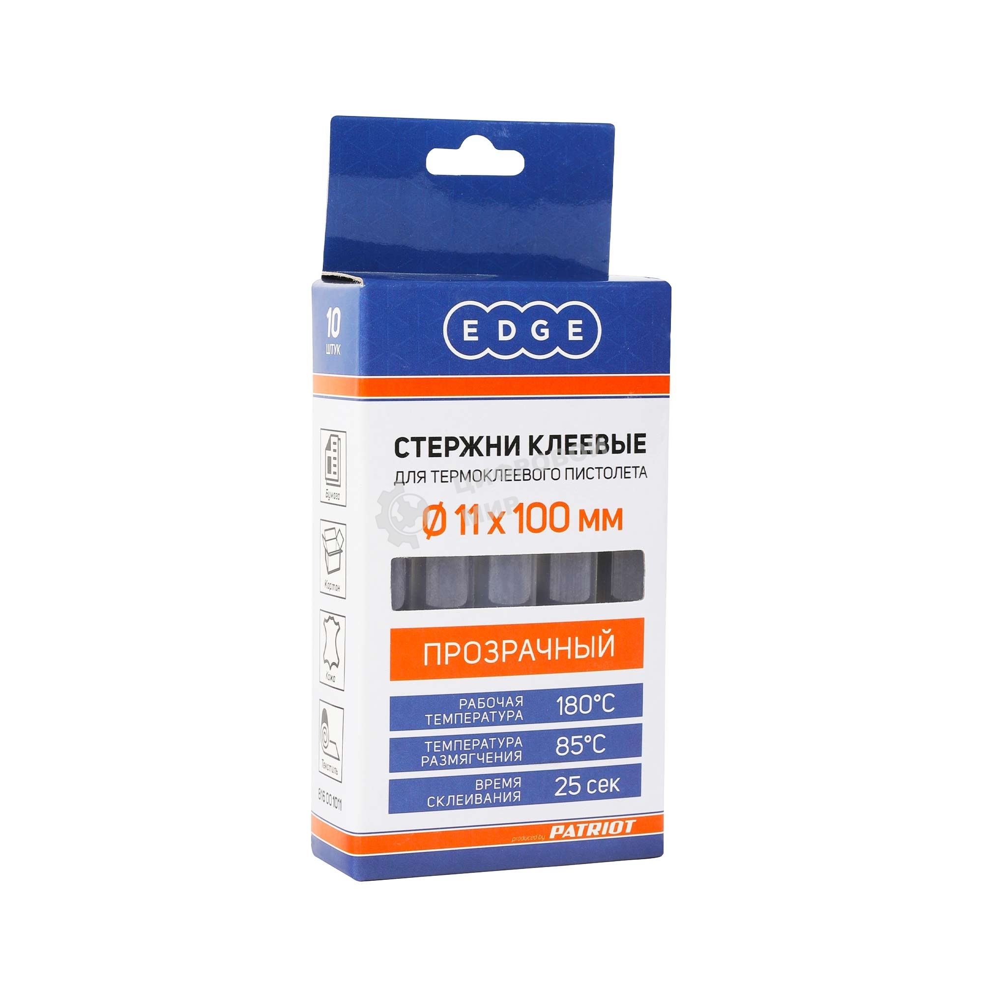 Стержни клеевые EDGE by PATRIOT 11x100мм прозрачные, упаковка 10шт