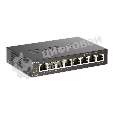 Коммутатор неуправляемый D-Link DGS-1008P/F3A с 8 портами 10/100/1000Base-T (4 порта PoE 802.3af/at, PoE-бюджет 60 Вт)