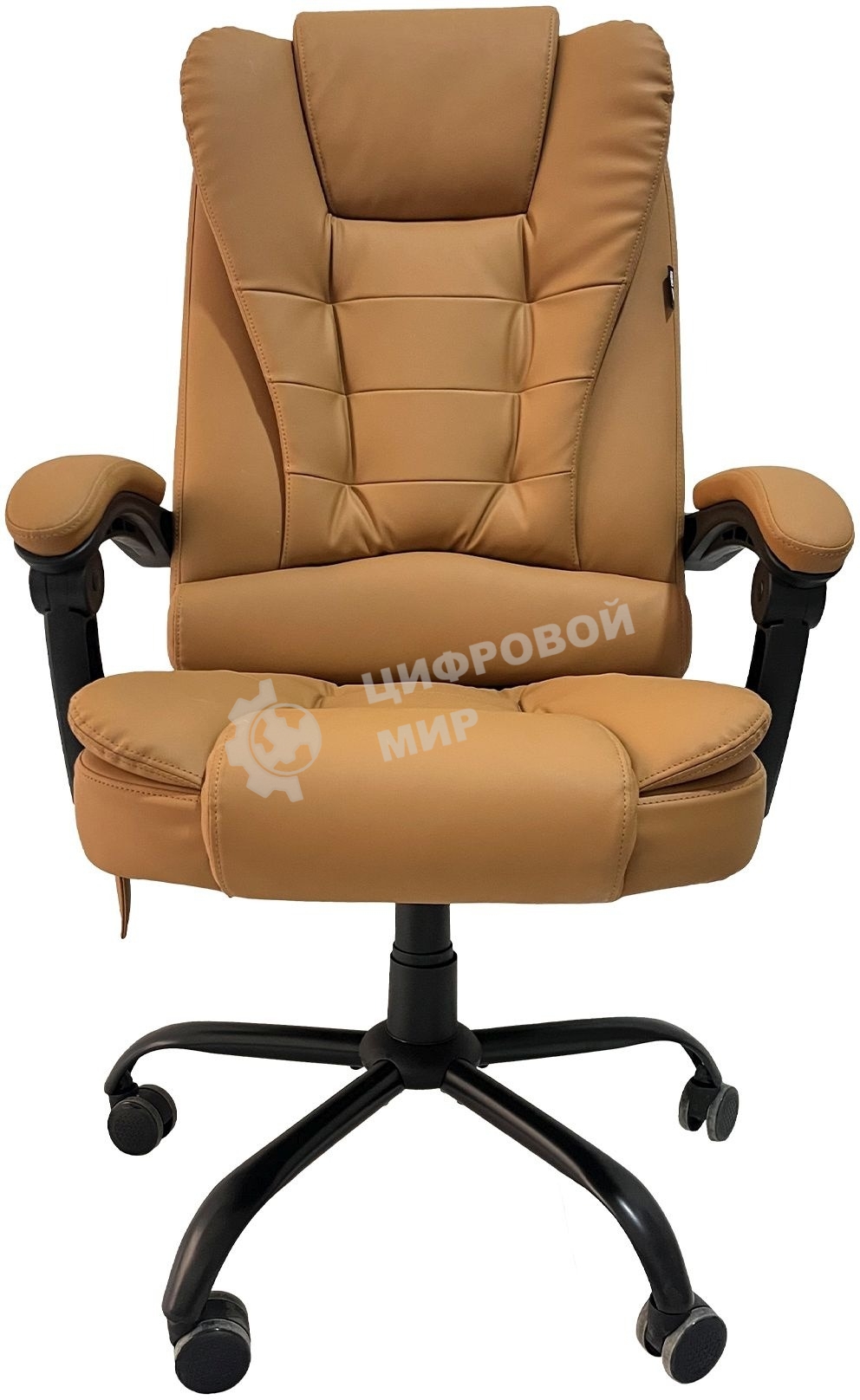 Кресло компьютерное с вибромассажем Cactus CS-CHR-OC05M-BR бежевый, эко.кожа, с подголов. крестов. пластик черный
