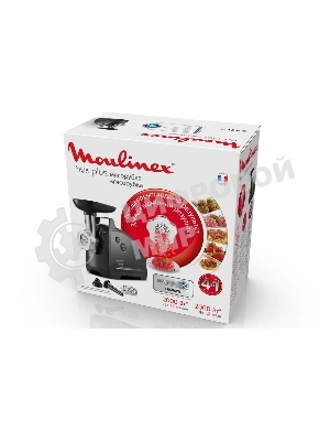 Мясорубка электрическая Moulinex ME682832 черный, 2000 Вт, 2.6 кг/мин, реверс, защита от перегрузки, насадки - 4
