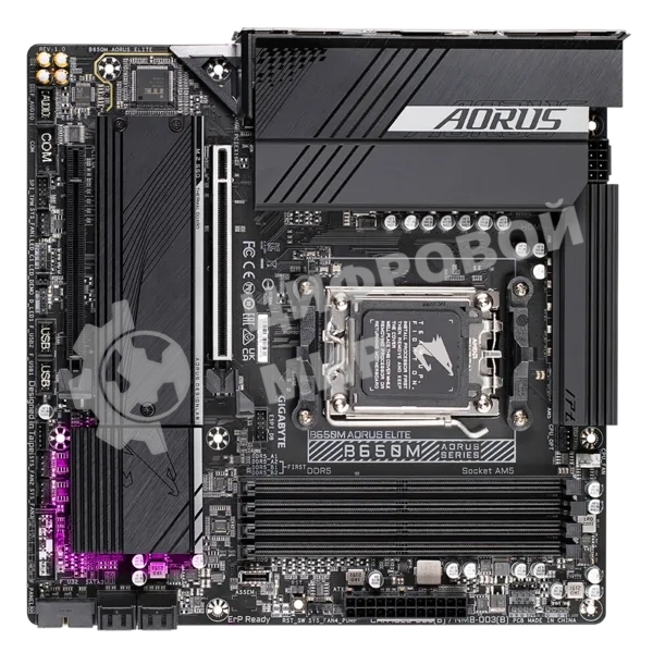 Материнская плата Gigabyte B650M AORUS ELITE, Socket AM5, AMD B650, 4xDDR5, 4xSATA, 2xM.2, 1xPCI-E 4.0 x16, 1xPCI-E 4.0 x4, 1xHDMI, 1xDP, 1x 2.5Gb LAN, 5xUSB-A 3.2 Gen 1, 2xUSB-A 3.2 Gen 2, 4xUSB-A 2.0, 1xUSB-C 3.2 Gen 2, 2x3.5 мм, 7.1, Micro-ATX