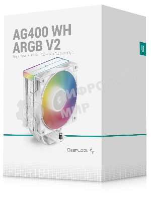 Кулер для процессора DEEPCOOL AG400 WH ARGb V2 белый 120мм алюминий+медь 2100rpm 31.6db 4-pin 220W 152мм