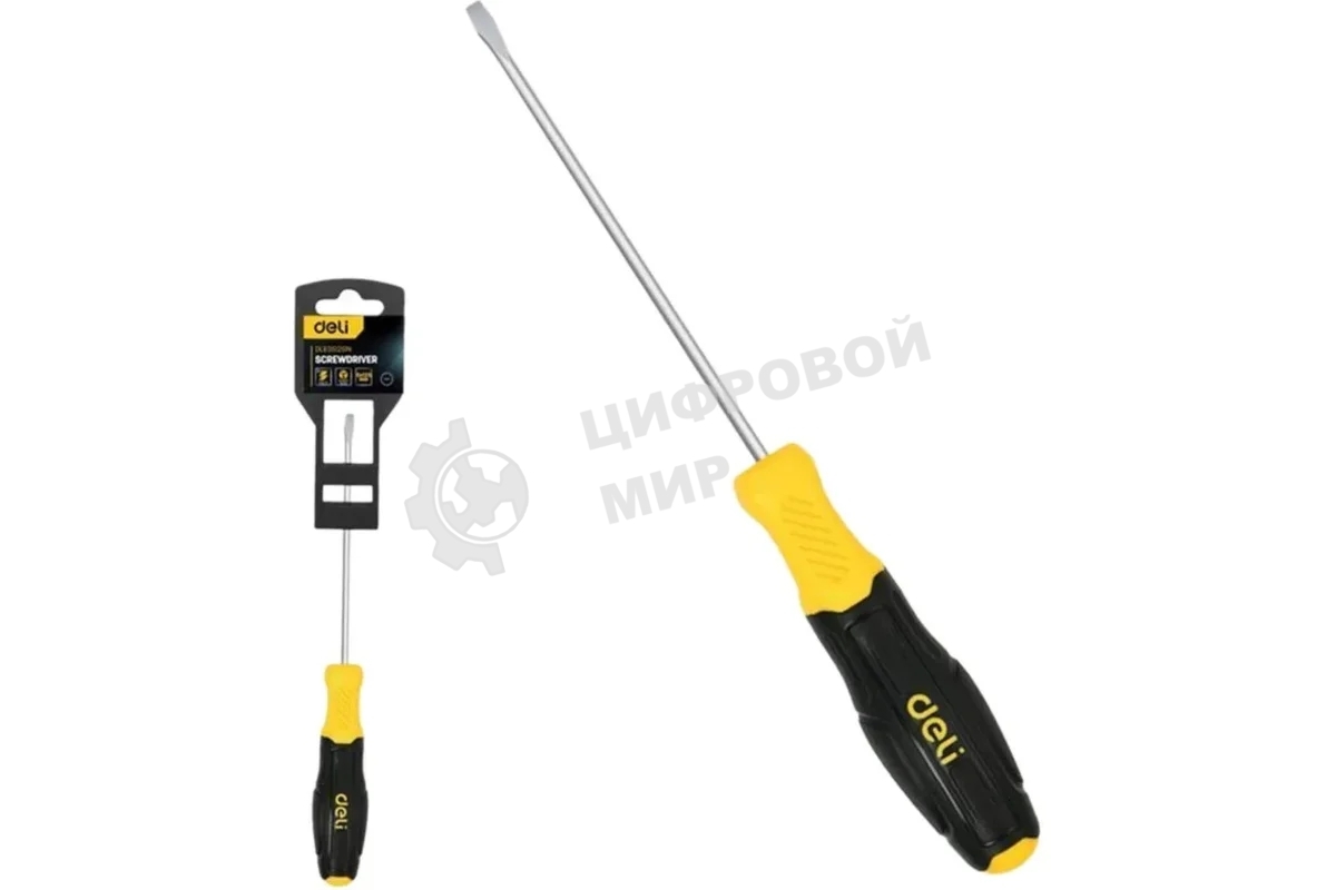 Отвертка шлицевая Deli DL6361001N 6х100мм сталь Cr-V, двухкомпонентная прорезиненная рукоять