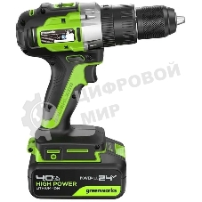 Дрель-шуруповерт GREENWORKS GD24DD60, 24 В, 0 Ач, 60 Нм, бесщеточный, ударный
