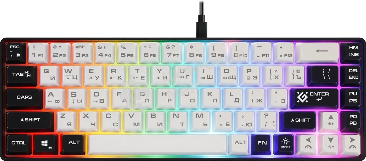 Клавиатура проводная игровая Defender Aris GK-349 RU,черный/белый,68кн+FN,радуж,1.5м