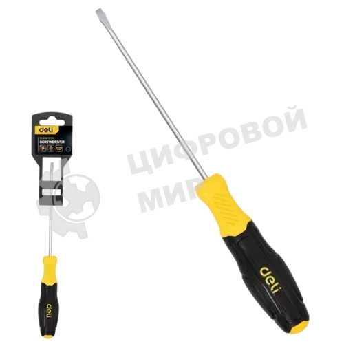 Отвертка шлицевая Deli DL6361251N 6х125мм сталь Cr-V, двухкомпонентная прорезиненная рукоять