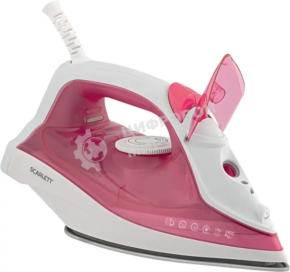 Утюг Scarlett SC-SI30K56 розовый, 2400; Световой индикатор работы: Да; Регулируемый пар до г/мин: 35; Паровой удар до г/мин: 140; Резервуар для воды, мл: 280; Функция разбрызгивания воды: Да; Терморегулятор: Да; Вертикальное отпаривание: Да; Регулировка с