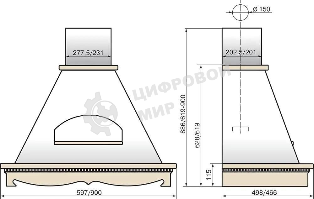 Вытяжка каминная Elikor Бельведер 90П-650-П3Д бежевый/дуб, 90 см, 650 куб. м/ч, 56 дБ