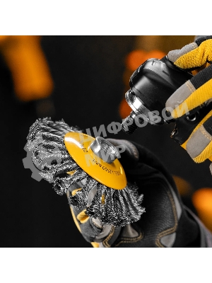 Щетка для УШМ Denzel 125 мм, М14, тарелка, крученая нержавеющая проволока 0,5 мм