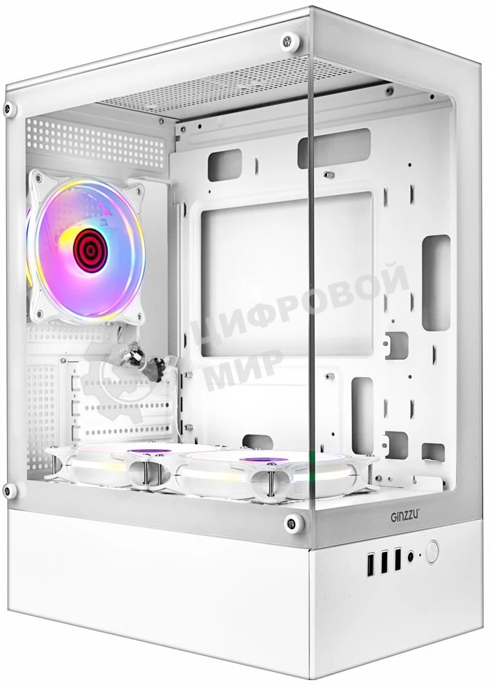 Компьютерный корпус Ginzzu CL485 mATX FAN 3*12LD4 передняя панель Стекло белый
