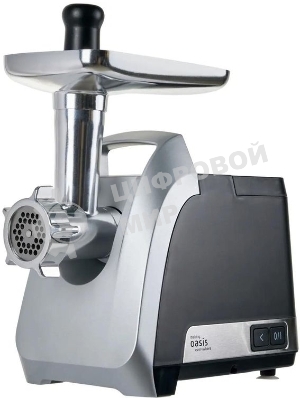 Мясорубка электрическая Oasis MG-TK3 серебряный, 2000 Вт, 2.5 кг/мин, реверс, защита от перегрузки, металлический лоток, насадки - 5