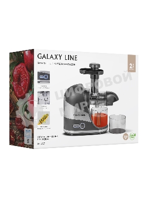 Соковыжималка Galaxy Line GL 0817 чёрный, шнековая горизонтальная, 200 Вт, 500 мл, электронное, реверс