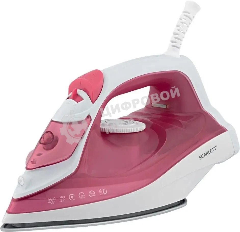 Утюг Scarlett SC-SI30K56 розовый, 2400; Световой индикатор работы: Да; Регулируемый пар до г/мин: 35; Паровой удар до г/мин: 140; Резервуар для воды, мл: 280; Функция разбрызгивания воды: Да; Терморегулятор: Да; Вертикальное отпаривание: Да; Регулировка с