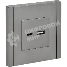 Розетка IEK FORTE&PIANO USB A+C 3,1А FP550 сталь