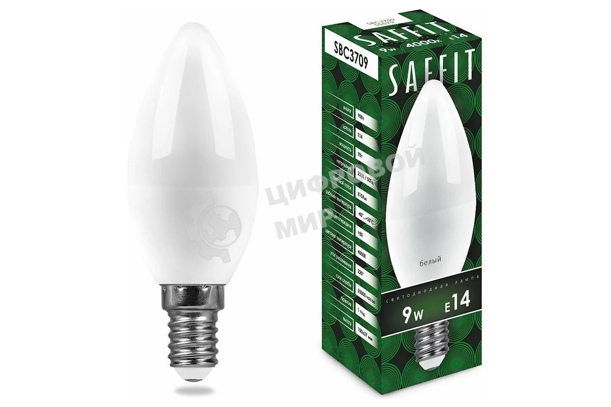 Лампа светодиодная SAFFIT SBC3709 (55079) 9Вт Е14 белый матовая свеча