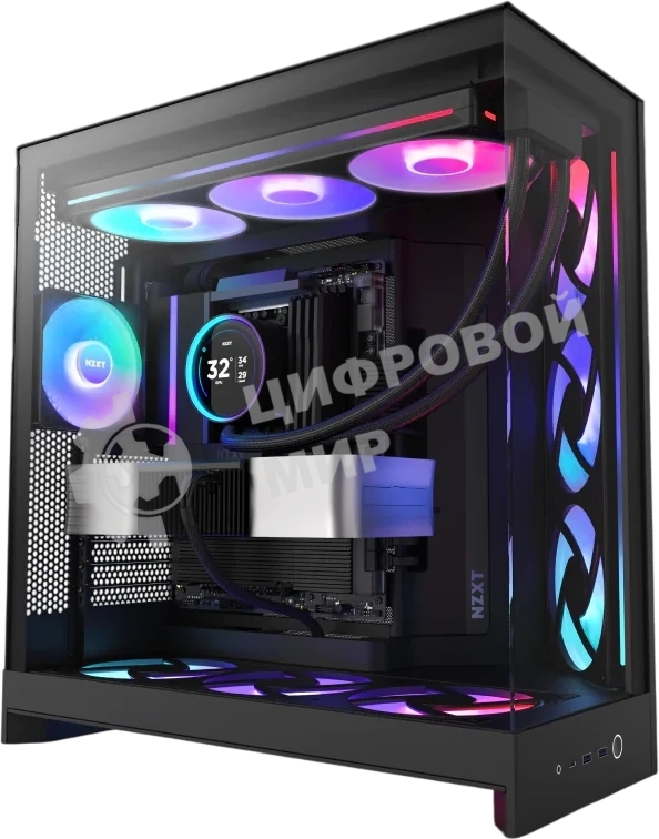 Компьютерный корпус без блока питания Case NZXT H9 Flow RGb+ (2025), Midi-Tower, TG, 6x140мм RGb + 1x120мм RGb, 2xUSB-A 3.2 + 1xUSB-C 3.2, E-ATX, ATX, mATX, mITX черный