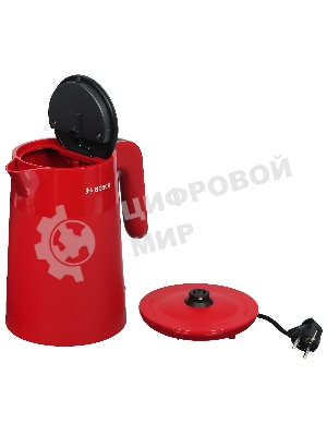 Электрочайник Bosch TWK2M164 красный, 1.7 л, 2400 Вт, скрытый нагревательный элемент
