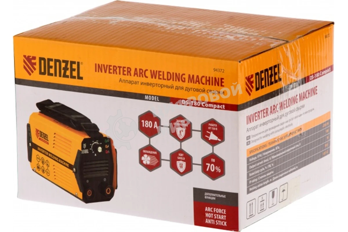 Сварочный аппарат Denzel ds-180 compact 94372 инвертор. дуговой сварки 180А пв 70%