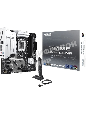 Материнская плата ASUS PRIME Z890M-PLUS WIFI, LGA 1851, Intel Z890, 4xDDR5, 6xSATA, 3xM.2, 1xPCIe 5.0 x16, 1xPCIe 4.0 x4, 2xPCIe 4.0 x1, 1xHDMI, 1xDP, 1x2.5Gb LAN, 2xUSB-A 2.0, 4xUSB-A 3.2 Gen 1, 1xUSB-A 3.2 Gen 2, 1xUSB-C 3.2 Gen 2x2, 3x3.5 мм, 7.1, mATX