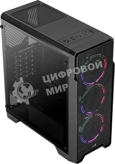 Компьютерный корпус Aerocool/Formula Ore Saturn FRGb-G-BK-v1 (2xUSB, 2xAudio, 0.5 мм,3x120 мм FAN, прозрачная стенка-закаленное стекло, ATX,