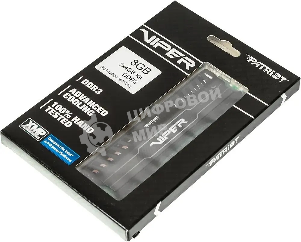 Оперативная память Patriot Viper 3, DDR3, 8GB (2x4 GB), 1600 MHz, CL9, DIMM, радиатор, черный